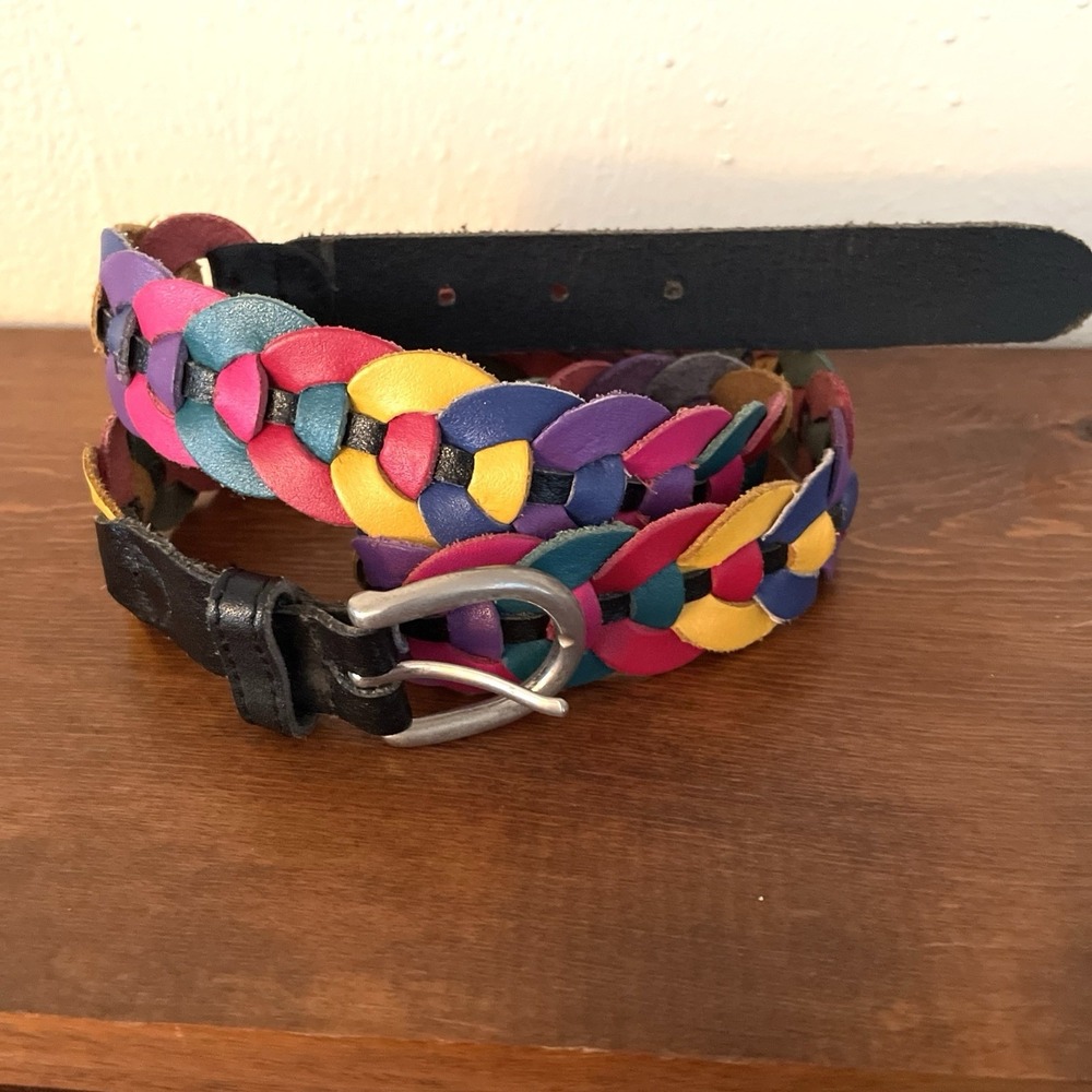 Women's Colorful Braided Leather Loop Belt 1.25 in Wide Size Large Fits 34-36 in - Picture 2 of 7